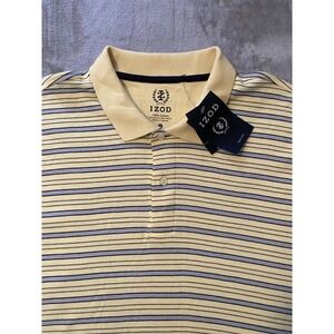 NWT IZOD Polo Shirt Mens 2XL Yellow Blue Striped Short Sleeve Casual Golf Career